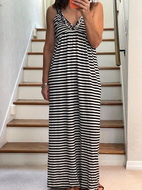 Design history ivory and black striped summer dress women S